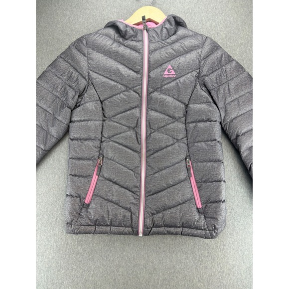 Gerry Girls Gray Heather Puffer Jacket Lightweight Hooded Full Zip Size L 14/16 - Picture 2 of 14